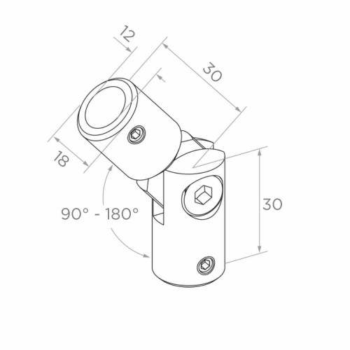 Postal – Gelenkwinkel für Geländer 90°–180° für Stange ø 12 mm, AISI 304 satiniert 001-146 (2)