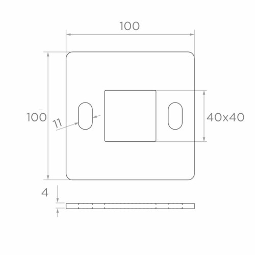 Geländerpfosten-Grundplatte zum Schweißen 100×100 mm – Edelstahl AISI 304, System 40×40 001-162 (2)