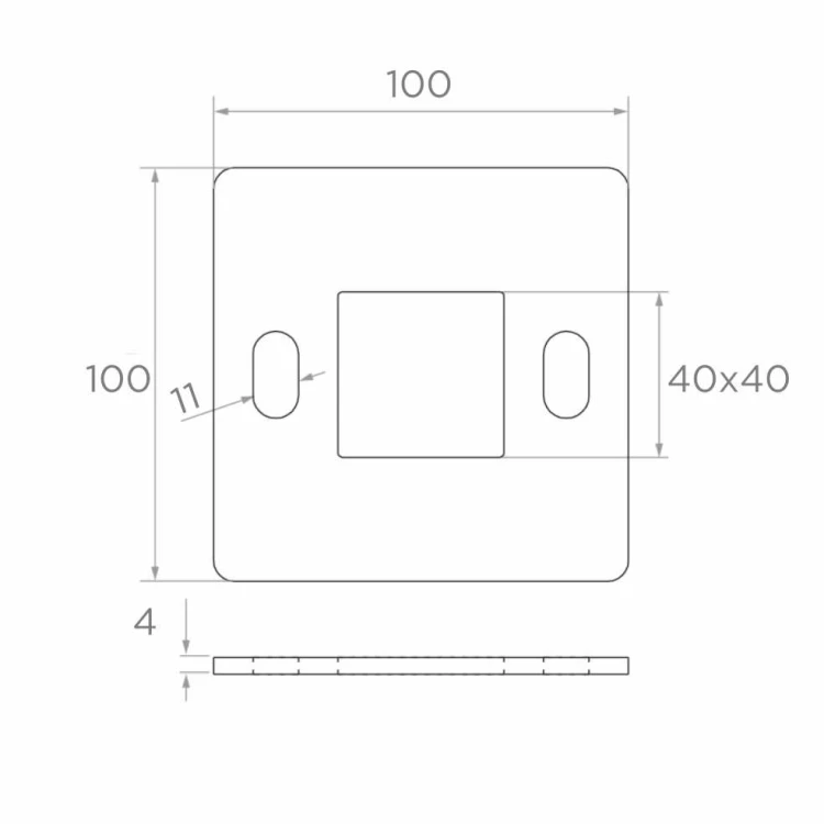 Geländerpfosten-Grundplatte zum Schweißen 100×100 mm – Edelstahl AISI 304, System 40×40 001-162 (2)