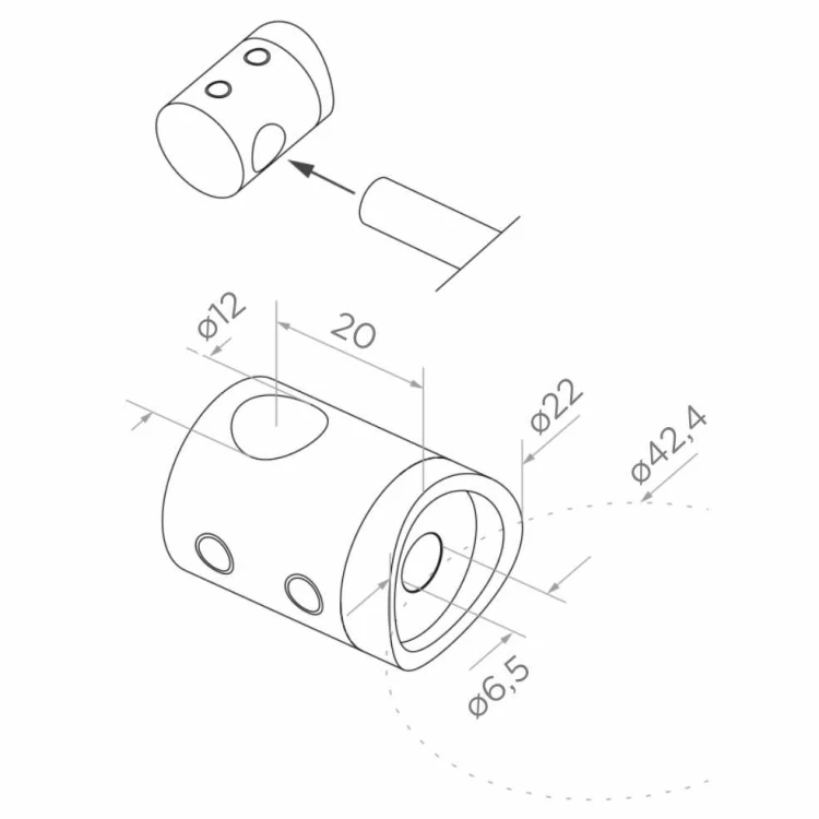 PSG Eckpfosten für Balustrade aus Edelstahl AISI 304 ø42,4 mm H1060 mm mit Halterungen für Stäbe ø12 mm 001-206 (5)