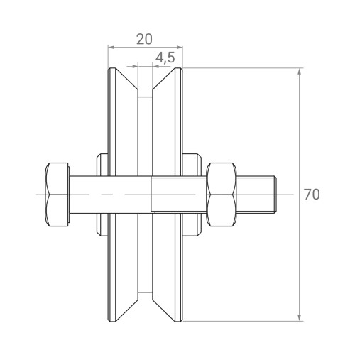 PSG Laufrolle V Ø 70×20 mm Stahl verzinkt für Schienentor 001-295 (2)