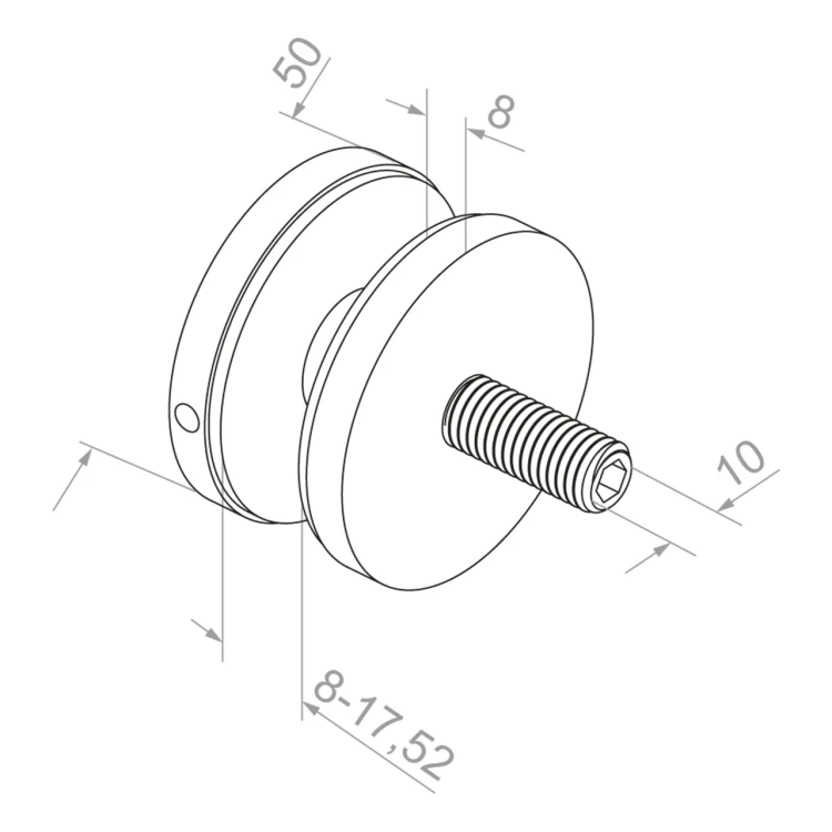 Punkthalter für Glas 8-17,52 mm Ø 50/8/M10x50 AISI 304 Flachsystem schwarz 000-505 (3)