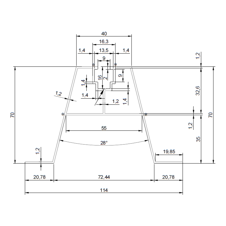 Aluminium-Trapezbrücke PV mit EPDM H70 L330 für Trapezblech 001-777 (2)