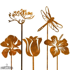 Gartenschmuck Hängedekoration – rostiges 5-teiliges Set mit Libelle XXL 99 cm aus Stahl