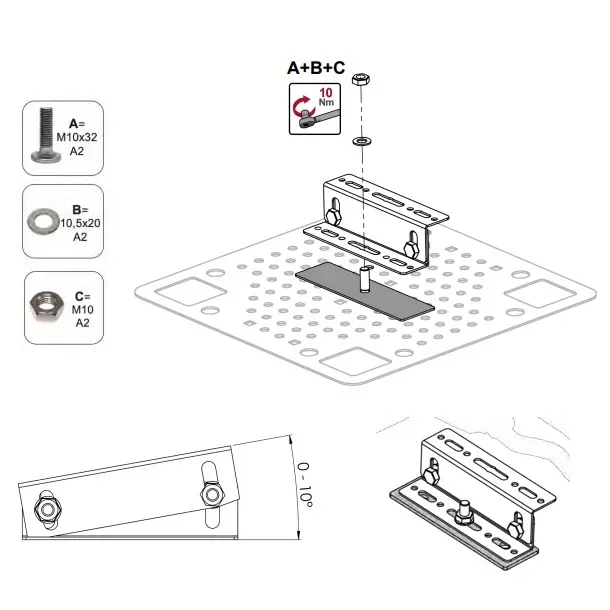 Befestigungsplatte für Dacheindeckung 375x375mm CWL PV-27-02 (4)