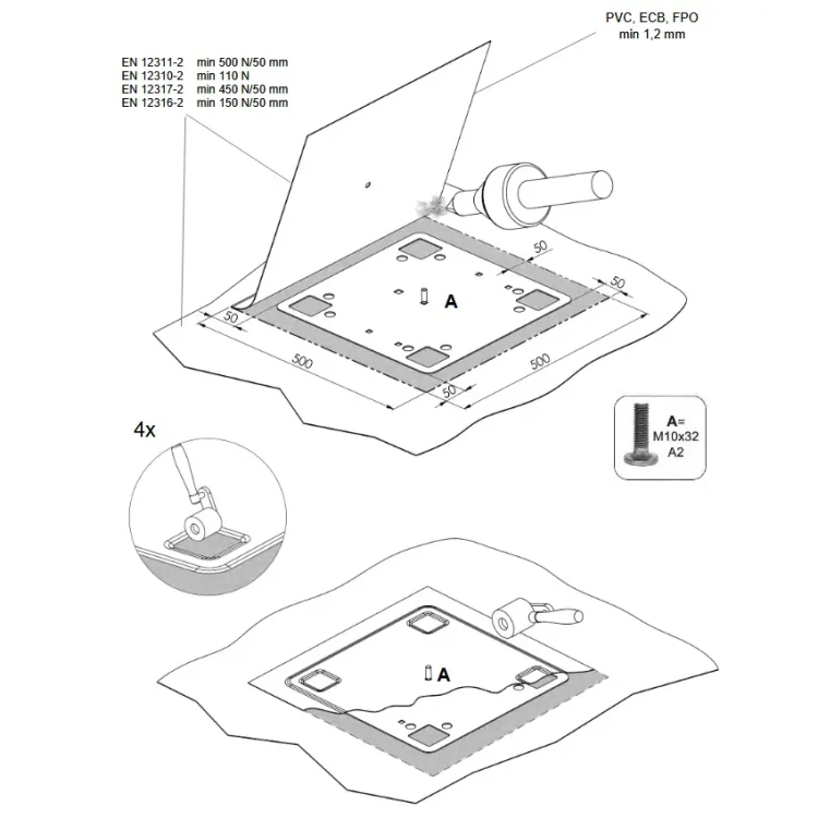 Befestigungsplatte für Dacheindeckung 375x375mm CWL PV-27-02 (7)