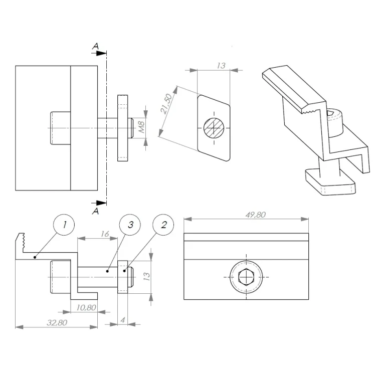 Endklemme 30mm mit Schraube und Einsatz PV-03-22 (2)