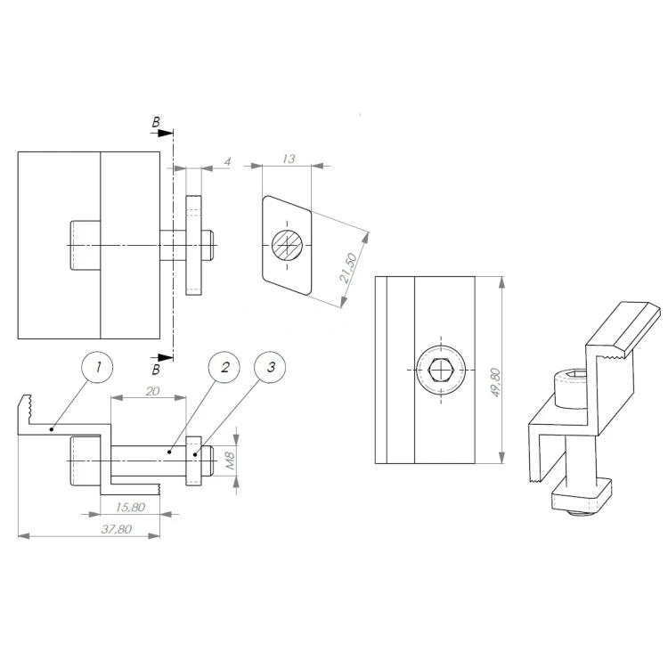 Endklemme 35mm mit Schraube und Einsatz PV-03-24 (2)