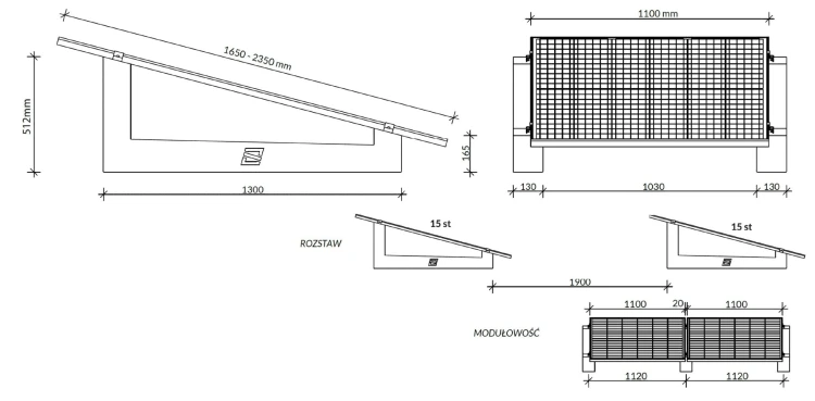 Ballastsystem für die vertikale Montage von PV auf einem Flachdach SE1300 - Palette mit 10 Stück GPV-600-02 (2)