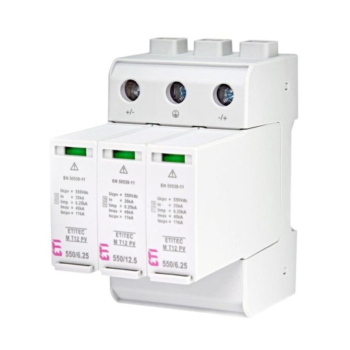 Überspannungsschutz PV DC Typ 1+2 (B+C) 1100V 3P 20kA 3,8kV ETITEC M 1100/12,5 Y 002440511 ETI GPV-401-38