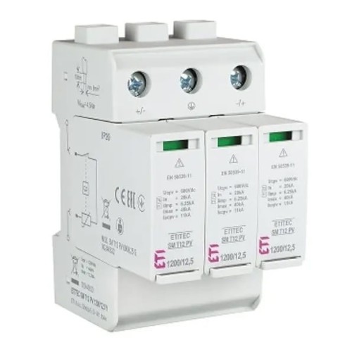 Überspannungsschutz PV DC Typ 1+2 (B+C) 1200V 3P 12,5kA 4,4kV ETITEC SM T12 PV 1200/12,5 Y 002440630 ETI GPV-401-50