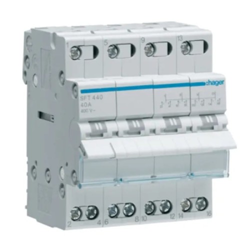 Installationsmodulschalter I-0-II (1-0-2) gemeinsamer Punkt von oben 4P 40A 400VAC SFT440 HAGER GPV-401-68