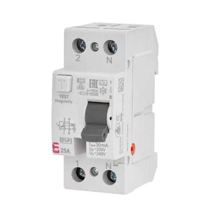 Fehlerstromschutzschalter 2P 25A 30mA Typ AC EFI6-P2 AC 25/0.03 002061251 ETI GPV-401-104