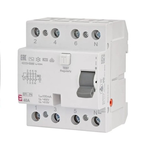 Fehlerstromschutzschalter 4P 40A 100mA Typ AC EFI-P4 AC 40/0.1 002061622 ETI GPV-401-132