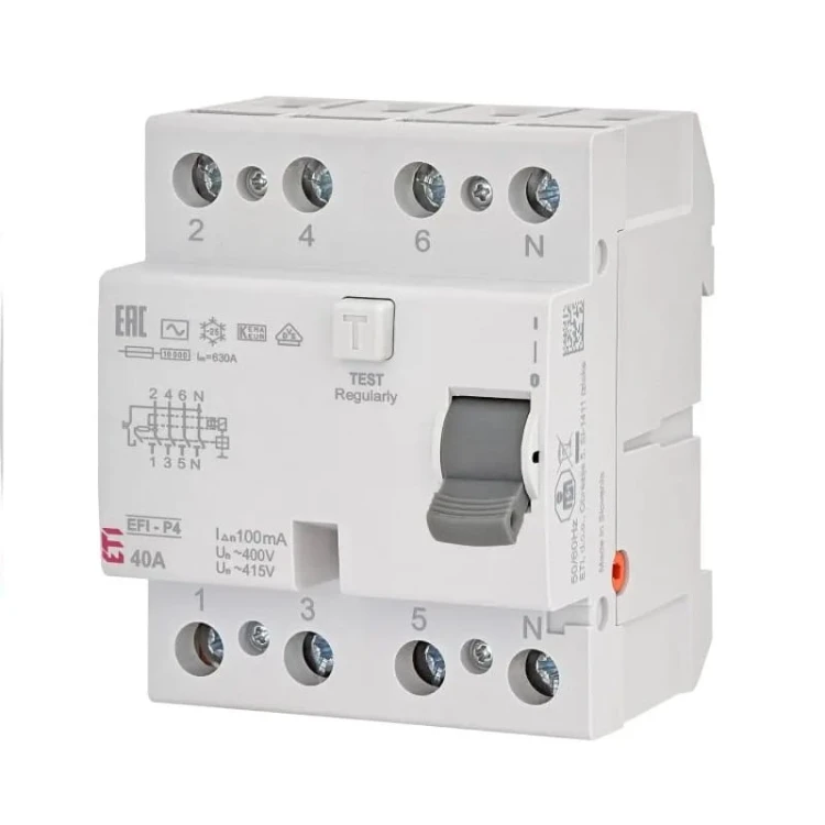 Fehlerstromschutzschalter 4P 40A 100mA Typ AC EFI-P4 AC 40/0.1 002061622 ETI GPV-401-132