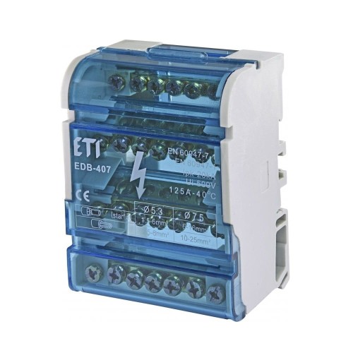 Verteilerblock 4-polig 125A 7-Klemmen TH35 EDB-407 001102303 ETI GPV-401-144