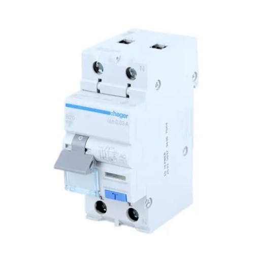 Fehlerstromschutzschalter mit Überstromschutz B 10A 1P+N 6kA 30mA Typ AC ADC910D HAGER GPV-401-157