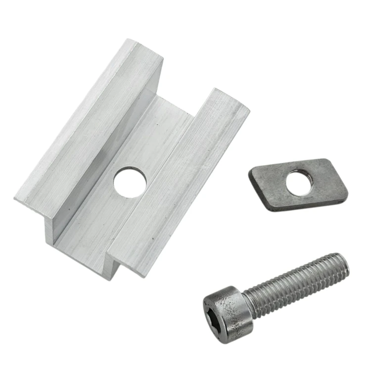Mittlere Klemmhalterung H25 L50 Roh mit Schraube M8x25 und Einsatz für 35-mm-Paneele PV-04-17 (2)