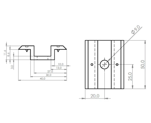 Niedrige mittlere Klemmhalterung H8 mit Pin PV-04-18 (2)