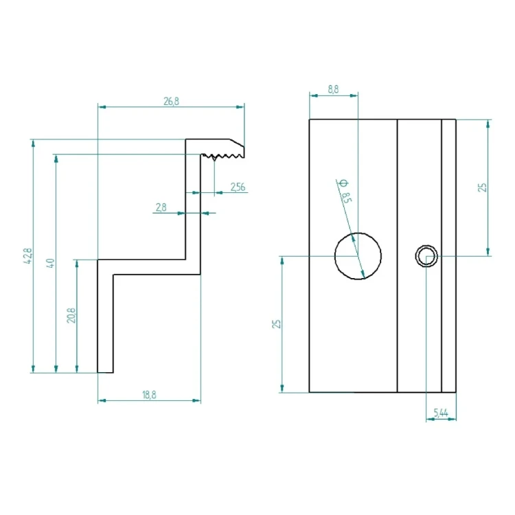 [RDY] Endklemme H40 L50 - roh mit Erdungspin PV-03-80 (2)