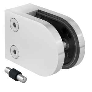 Glashalter 50x40x26 mm, Pin, Glas 6-10,76 mm, AISI 304, Flachsystem, Satin