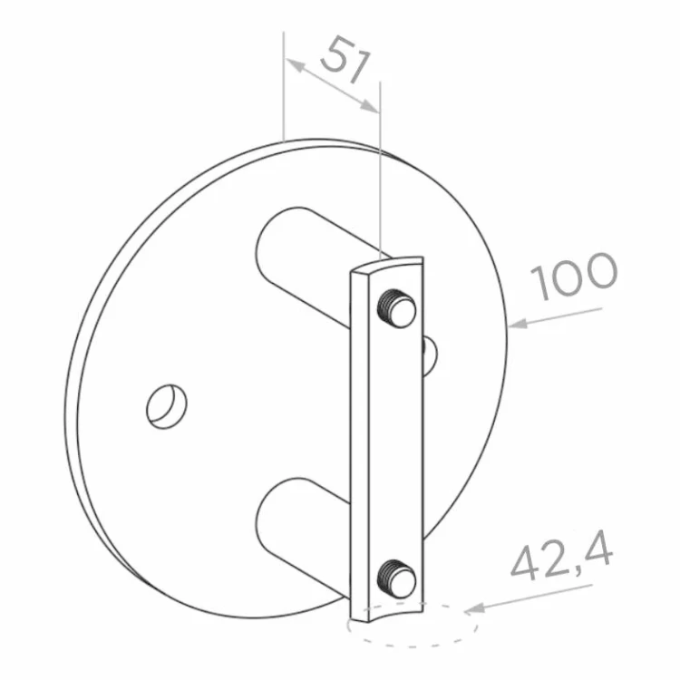 Seitliche Pfostenanschluss fi 42,4 mm an Rohr fi 100 mm AISI 304 Satin 000-299 (2)
