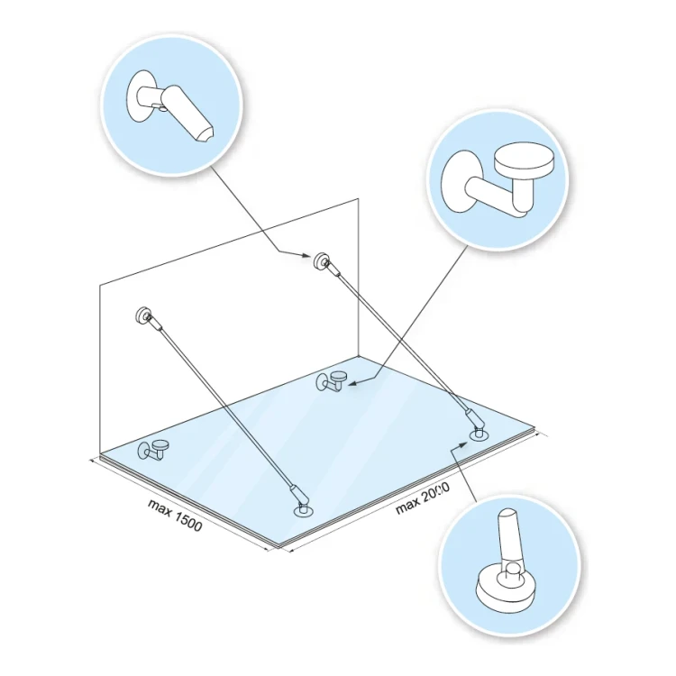 Glasvordach-System M10 3-teiliger Abspanner fi 10 mm Glas 8-17,52 mm AISI 304 Satin 000-261 (4)