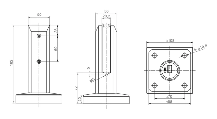 Vertikale Glashalterung Spigot 50x50/100x100 mm Glas 12-17,52 mm AISI 304 Satin 000-291 (5)