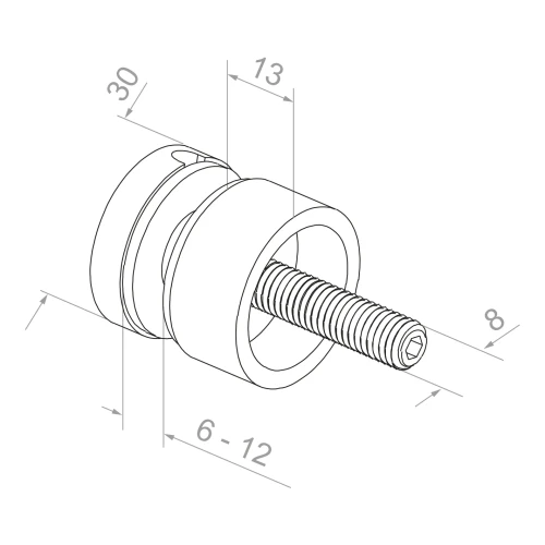 Punkthalter für Glas fi 30/13/M8x40 Glas 6-12 mm AISI 304 flaches System Satin 000-295 (2)