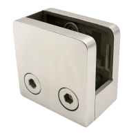 Glashalter 45x45x26 mm mit Pin-Träger Glas 6–10,76 mm AISI 304 Flachsystem Satin