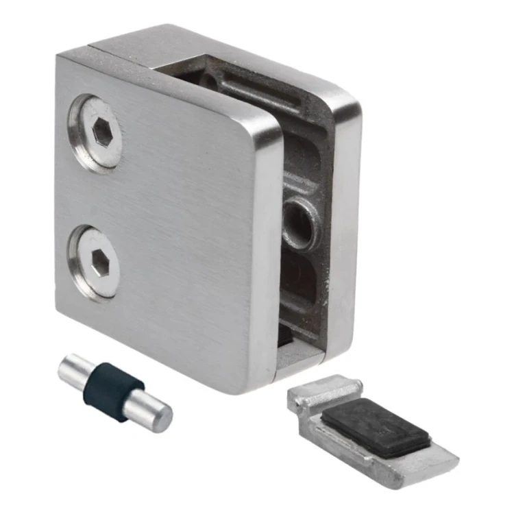 Glashalter 45x45x26 mm mit Pin-Halterung Glas 6–10,76 mm AISI 304 flaches System Satin 000-268 (4)