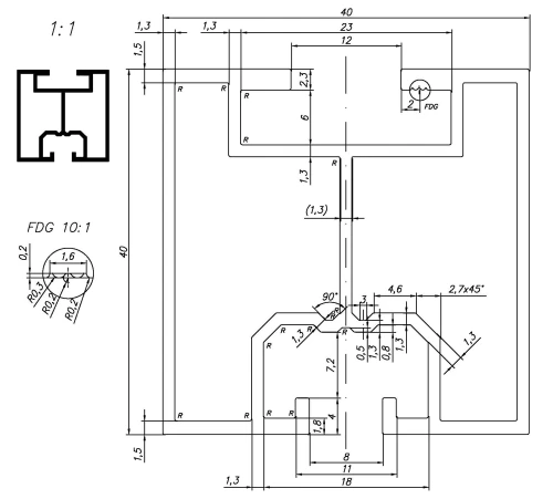 Aluminiumprofil 416cm 40x40mm für Hammerkopfschrauben eloxiert PV-01-09-AN (3)