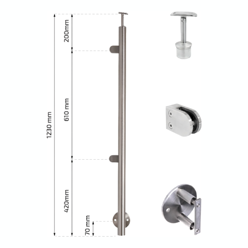 Endpfosten links ø 42,4x1230mm AISI304 seitliche Befestigung satin 000-525 (2)