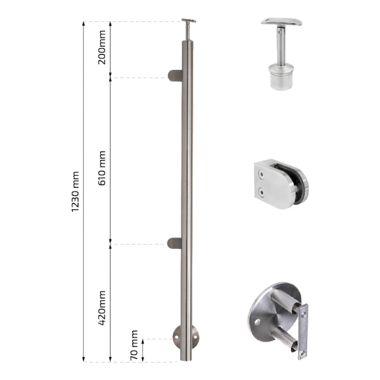 Endpfosten links ø 42,4x1230mm AISI304 seitliche Befestigung satin 000-525 (2)