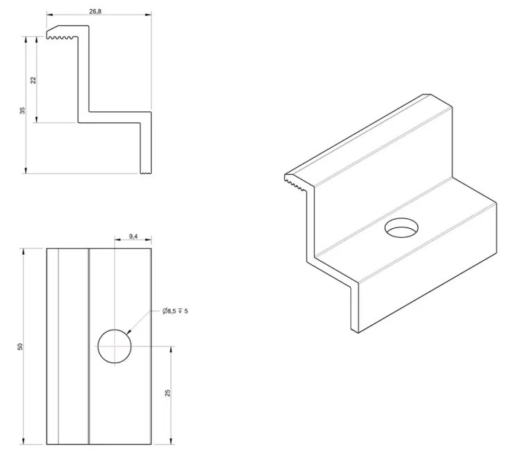 Endklemme H35 Aluminium 6060 Loch M8 PV-03-05 (2)