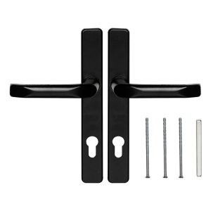 Türdrücker schwarz mit rechteckigem Schild 90 mm – Aluminium/Zinal H247