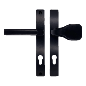 Türknauf-Drücker schwarz mit Schild PZ 90 mm – H240 × L30 mm