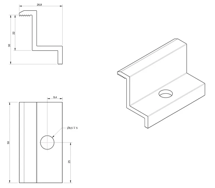 Endklemme H30 Aluminium 6060 Loch M8 PV-03-01 (2)
