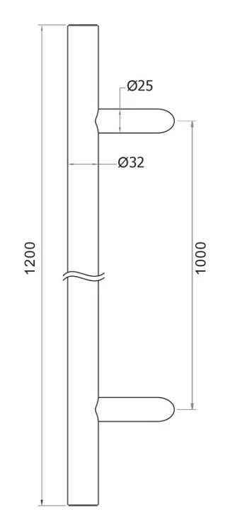 PSG einseitiger runder schwarzer Türgriff 32×1200 mm AISI 304 – 45° Befestigung 000-721 (5)
