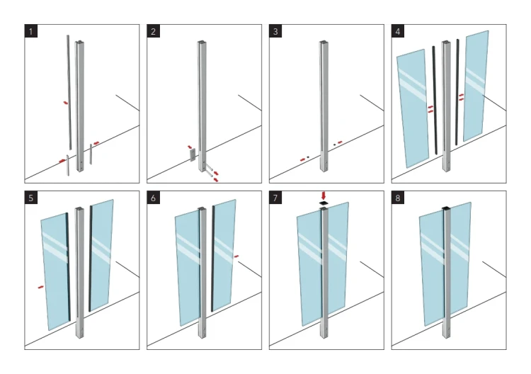 Eckpfosten Geländer 45x45x1283mm Glas 8,72mm dunkelgrau Kozza KR7500 000-890 (8)