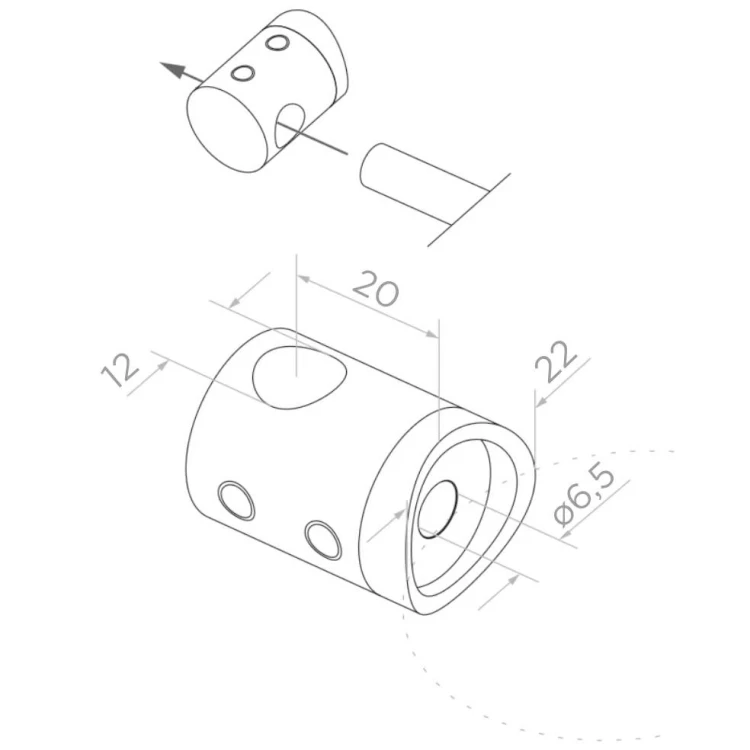 PSG Durchgangshalter für Stab ø 12 mm – Befestigung an Rohr 42,4 mm, AISI 304 poliert 000-901 (2)