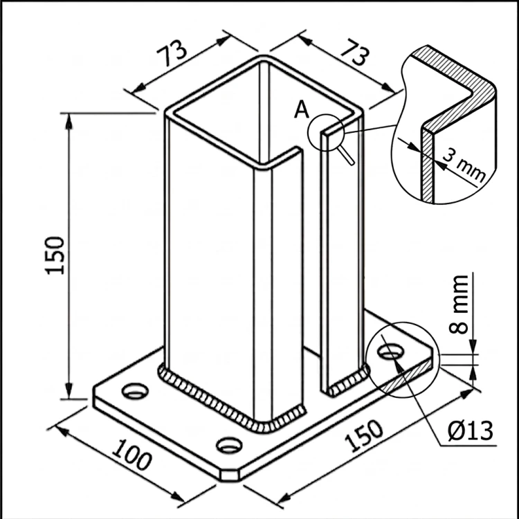 Basis für Zaunpfosten 80x80 mm 8 mm grün 000-787 (5)